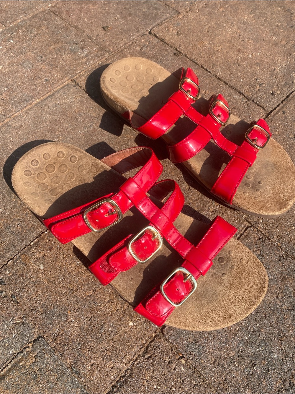 Vionic Red Triple-Buckle Slide Sandals